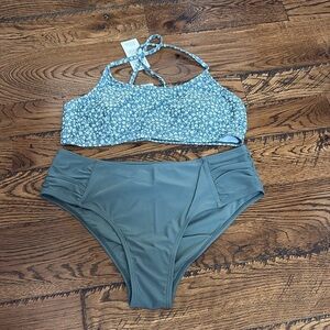 Cupshe bikini. Khaki green & white top with solid khaki green bottoms. NWT!